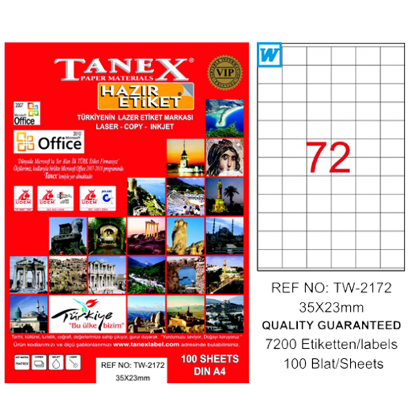 Tanex Lazer Etiket 100 YP 35x23 Laser-Copy-Inkjet TW-2172 ürün görseli 1