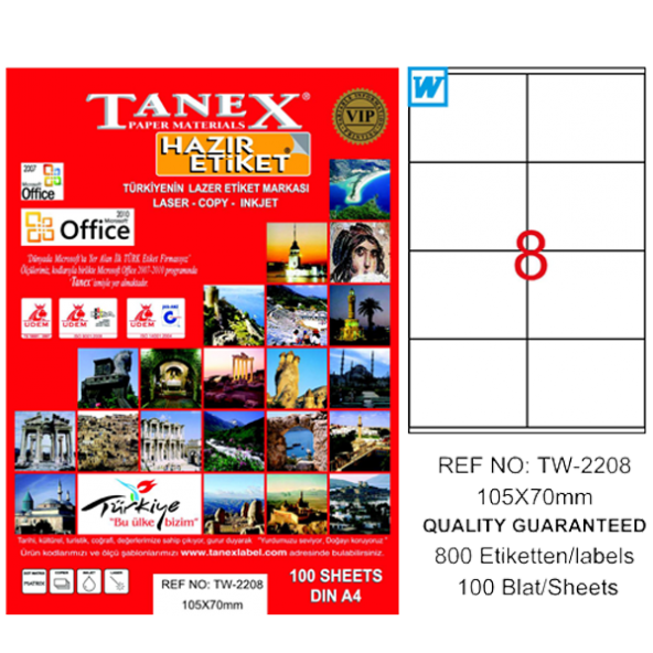 Tanex Lazer Etiket 100 YP 105x70 Laser-Copy-Inkjet TW-2208 ürün görseli 1