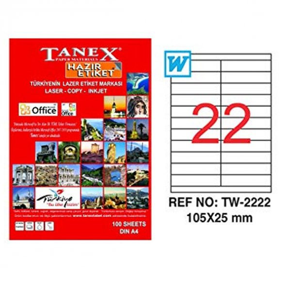 Tanex Lazer Etiket 100 YP 105x25 Laser-Copy-Inkjet TW-2222 ürün görseli 1