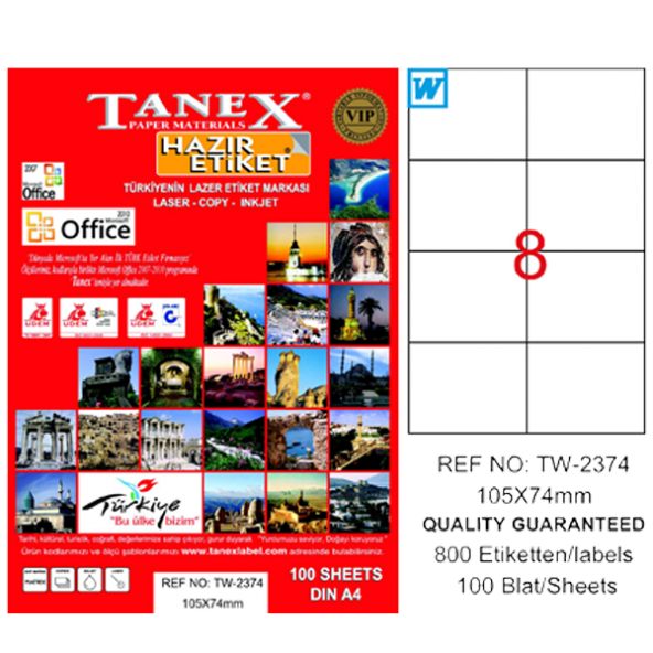 Tanex Lazer Etiket 100 YP 105x74.25 Laser-Copy-Inkjet TW-2374 ürün görseli 1