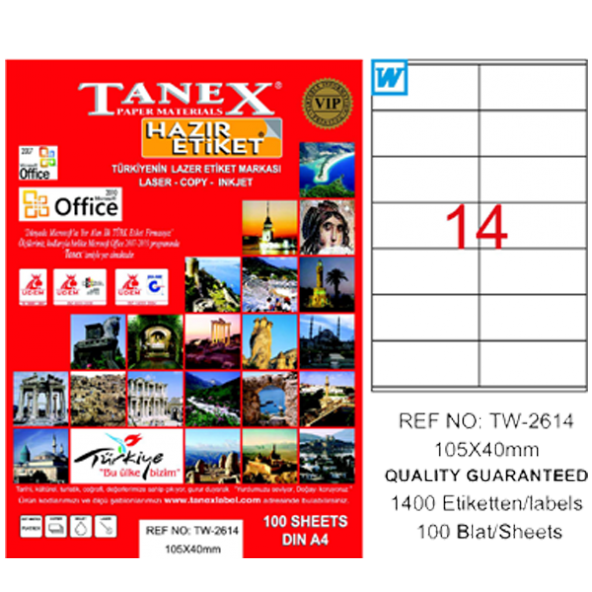 Tanex Lazer Etiket 100 YP 105x40 Laser-Copy-Inkjet TW-2614 ürün görseli 1