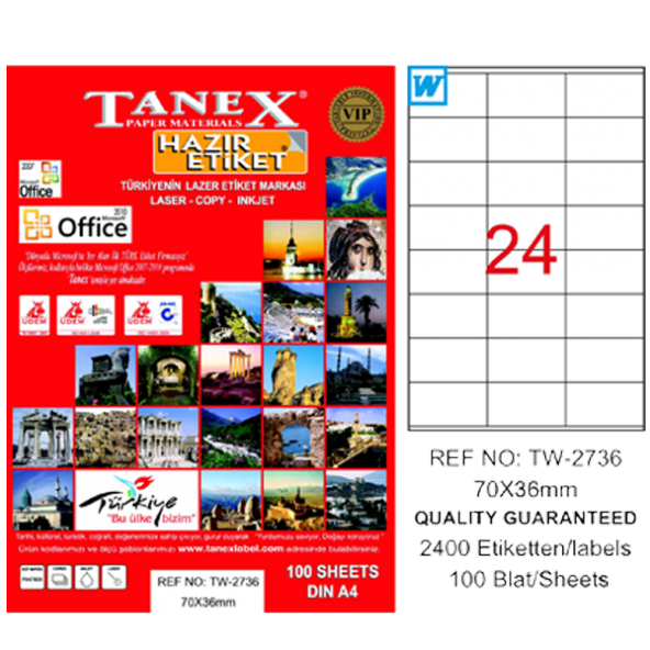 Tanex Lazer Etiket 100 YP 70x36 Laser-Copy-Inkjet TW-2736 ürün görseli 1