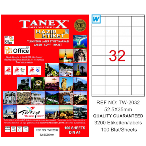 Tanex Lazer Etiket 100 YP 52.5x35 Laser-Copy-Inkjet TW-2032 ürün görseli 1
