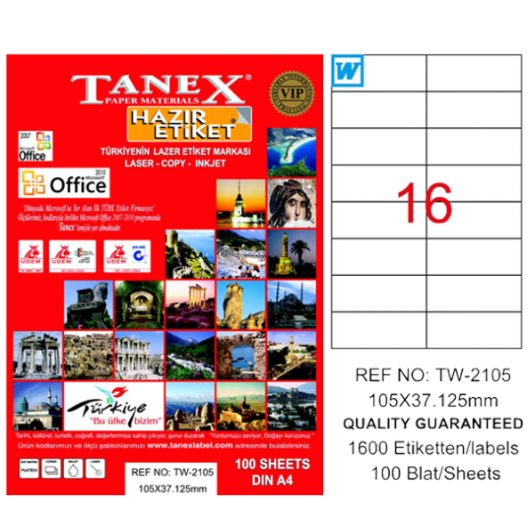 Tanex Lazer Etiket 100 YP 105x37 Laser-Copy-Inkjet TW-2105 ürün görseli 1