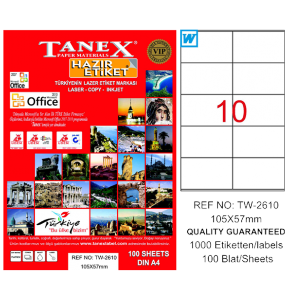 Tanex Lazer Etiket 100 YP 105X57 Laser-Copy-Inkjet TW-2610 ürün görseli 1