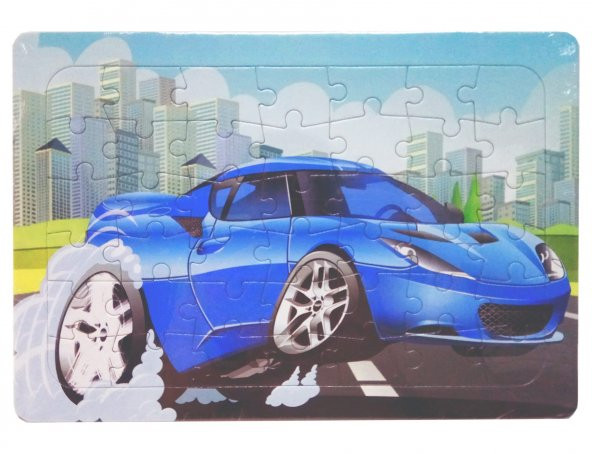 42 Parça Puzzle - Mavi Spor Araba Karton Yapboz ürün görseli 1
