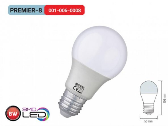 HOROZ Premier-8 (6 ADET FİYATI)  8Watt LED AMPÜL 850Lm BEYAZ IŞIK 6 ürün görseli 1