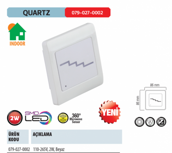 Horoz Quartz 2W Led Gömme Armatür Radar Sensörlü 4000K ürün görseli 1