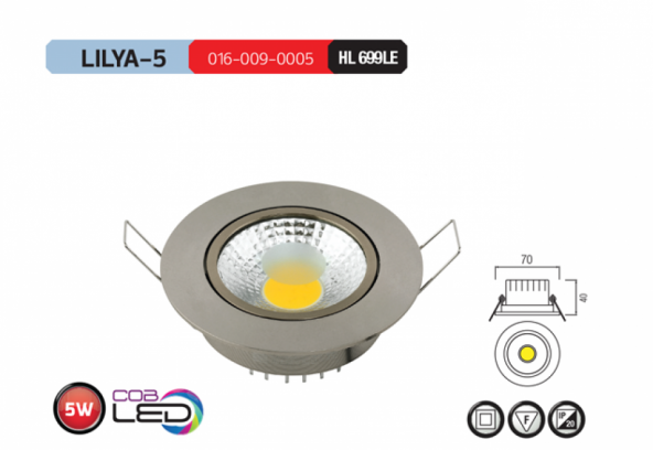 Horoz Lilya-5 Led Downlight 5W 6400K Beyaz Işık ürün görseli 1