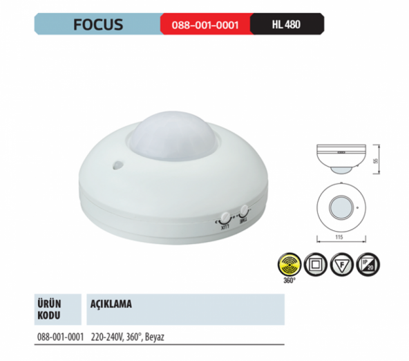 Horoz Focus Duvar Sensör 360 Derece ürün görseli 1