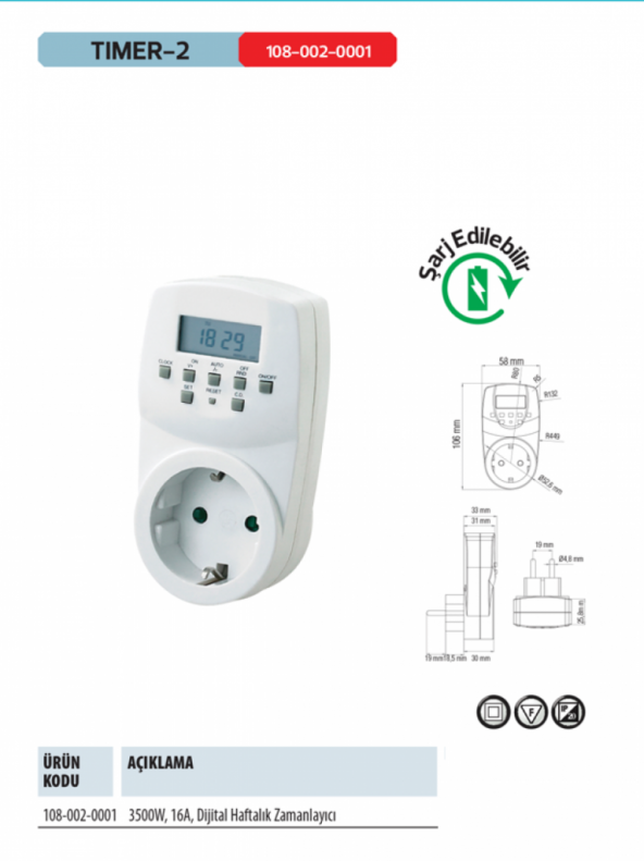 Horoz Timer-2 Priz Tipi Dijital Zaman Saati Haftalık Zamanlama ürün görseli 1