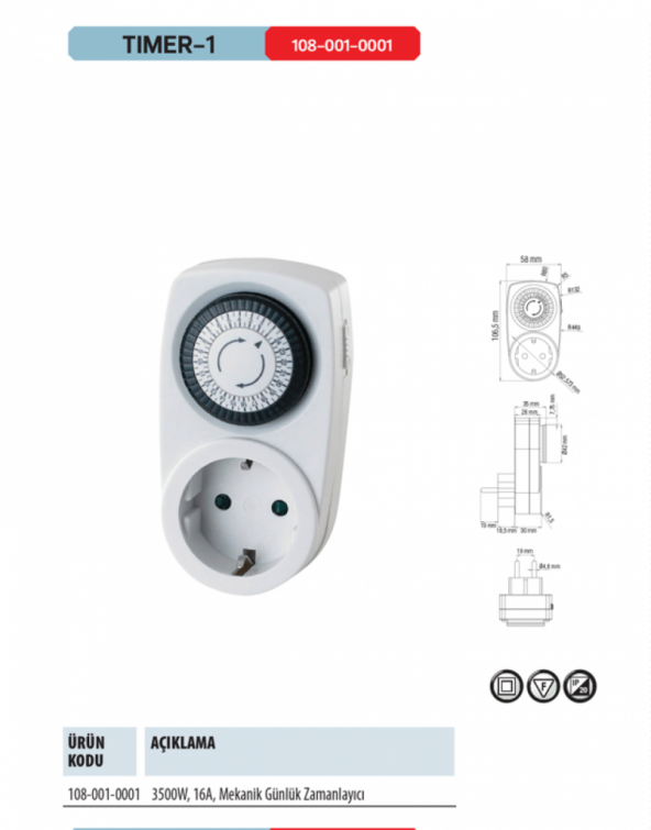 Horoz Timer-1 Priz Tipi Analog Zaman Saati Günlük Zamanlama ürün görseli 1