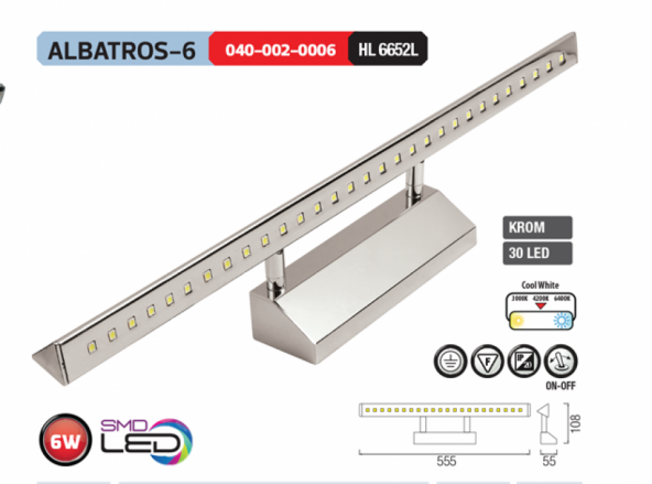 Horoz Albatros-6 6W Led Li Tablo Ayna Aplik Ilık Beyaz Işık ürün görseli 1
