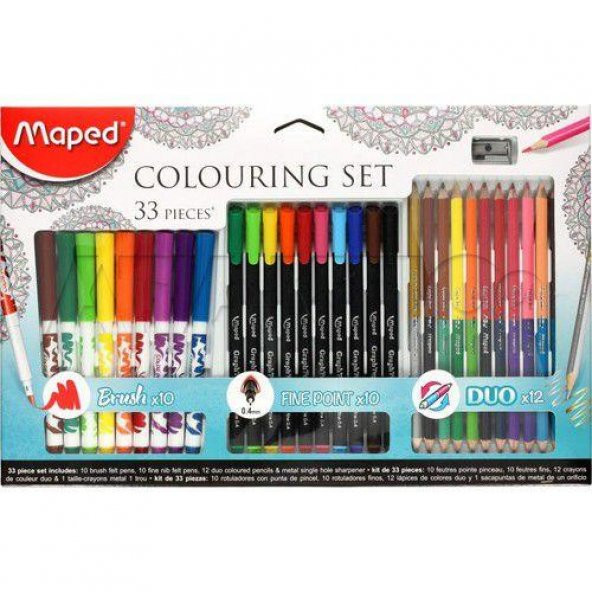 Maped Okul Seti 33 LÜ (10 lu Brush + 10 lu Fineliner + 12 li Duo Boya) 897417 ürün görseli 1