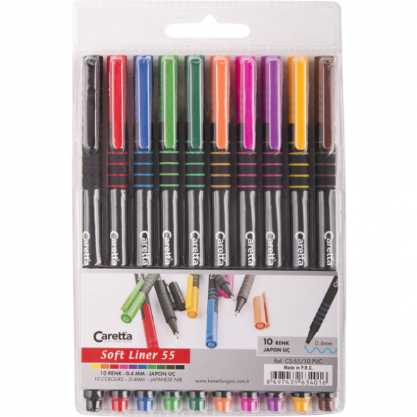 Caretta Softliner Keçeli Kalem  0.4 MM Karışık Renk 10 LU CS-55 ürün görseli 1