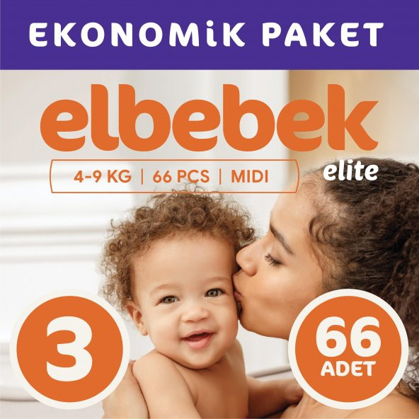 ELBEBEK ELİTE BEBEK BEZİ 3 NUMARA MİDİ 66 ADET ürün görseli 1
