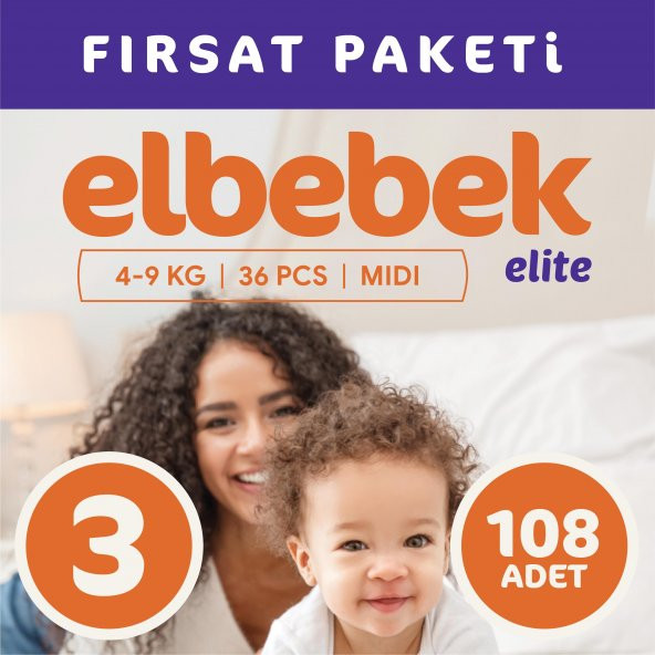 ELBEBEK ELİTE BEBEK BEZİ 3 NUMARA MİDİ 108 ADET ürün görseli 1