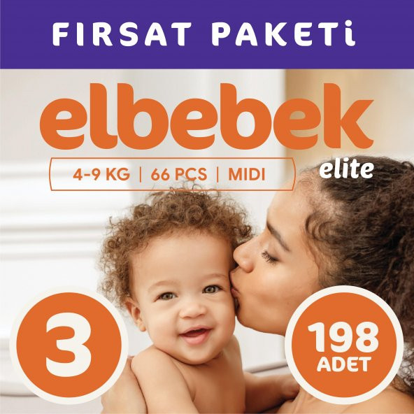 ELBEBEK ELİTE BEBEK BEZİ 3 NUMARA MİDİ 198 ADET ürün görseli 1
