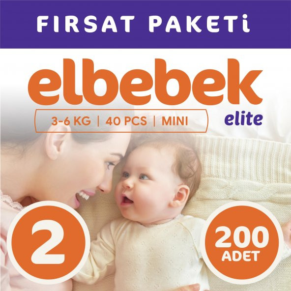 ELBEBEK ELİTE BEBEK BEZİ  2 NUMARA MİNİ 200 ADET ürün görseli 1