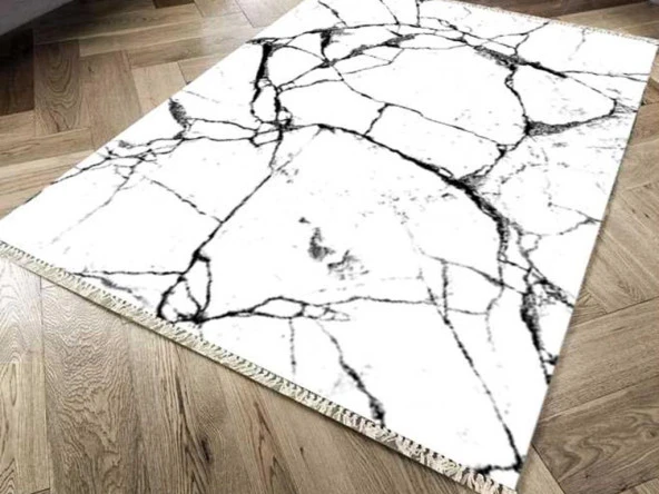 Kaymaz Taban Dijital Baskı Kadife Halı Crack Wall Beyaz 180x280 cm ürün görseli 1