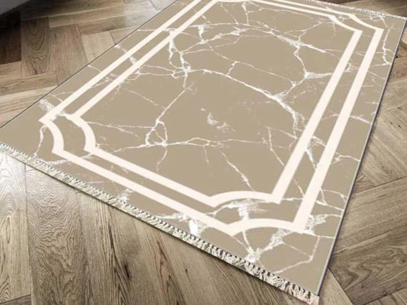 Kaymaz Taban Dijital Baskı Kadife Halı Linear Stone Kahve 180x280 cm ürün görseli 1