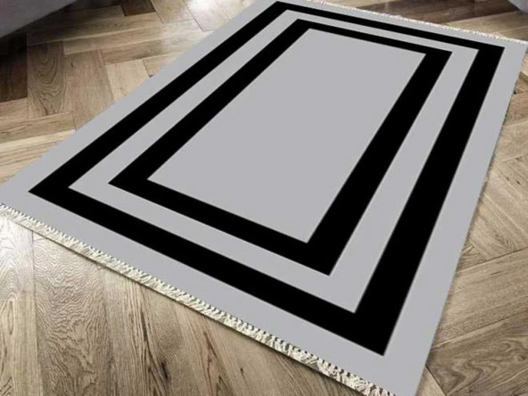 Kaymaz Taban Dijital Baskı Kadife Halı Geometric Gri 150x220 Cm ürün görseli 1