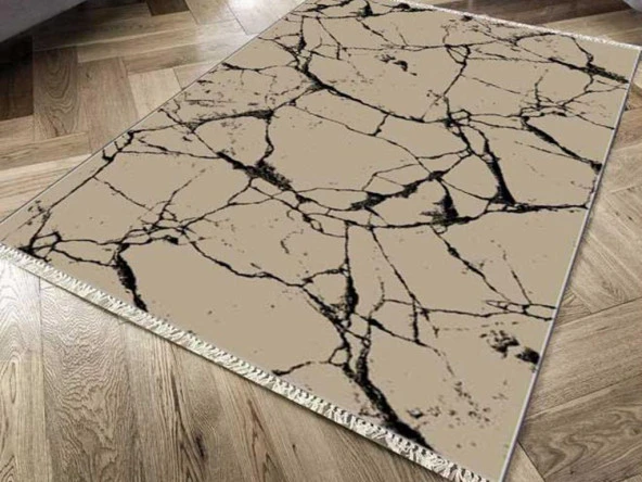Kaymaz Taban Dijital Baskı Kadife Halı Crack Wall Kahve 180x280 cm ürün görseli 1
