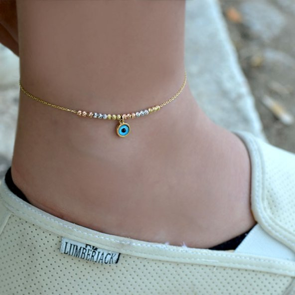 14k Dorika Model Nazar Boncuklu Altın Halhal ürün görseli 1