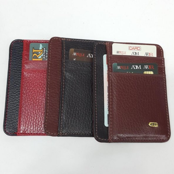 Siyah-Taba-Kahve-Kırmızı Gövde Ve İç Ayrı Renkte Kart Cepli Dikey Model Hakiki Deri Kartlık ürün görseli 1