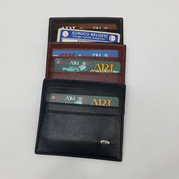 Siyah-Taba-Kahve Renkte Yatay Model Hakiki Deri Önde Arkada Bölmeli Kartlık ürün görseli 1