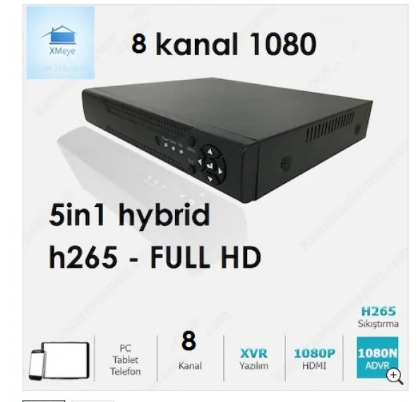 8 kanal 5 in 1 Hybrid DVR XVR Kayıt Cihazı Xmeye Yazılım - Vga-Hdmi Full HD ürün görseli 1
