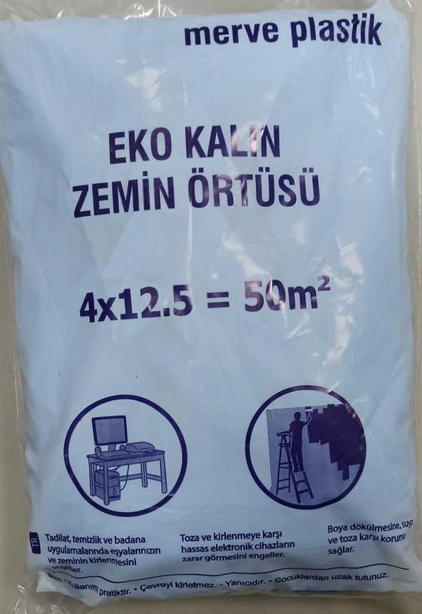 KALİTE KALIN ETLİ Boya Örtü Zemin Brandası Eşya Koruma Naylonu 50 M2 = 4 x 12,5 mt ürün görseli 1