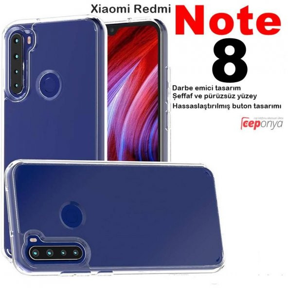 Xiaomi Redmi Note 8 Darbe Emici Kamera Kor. Antişok Şeffaf Kılıf ürün görseli 1