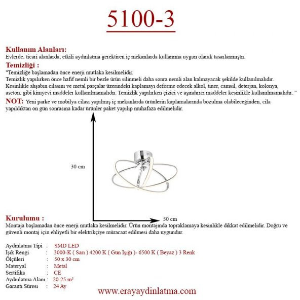 Eray Aydınlatma 5100-3 Krom Led Avize - Resim 3