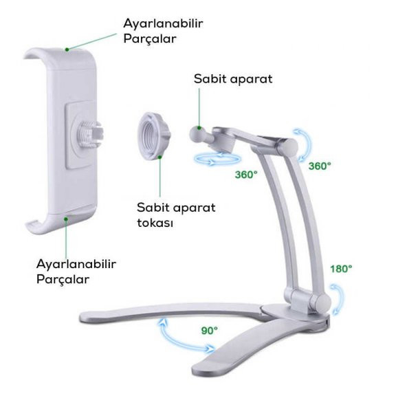 360 Dönebilen Mutfak ve Sabit Oda Tablet - Telefon Standı - Resim 11