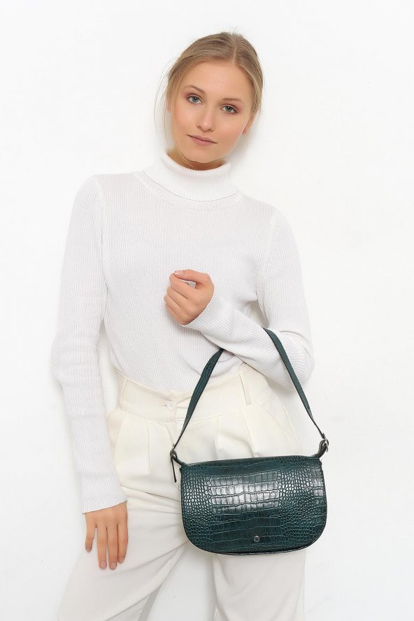 Kroko Desen Kapaklı Baguette Bag - Resim 9