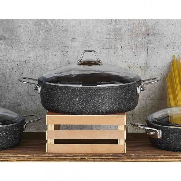 Falez Black Line Granit Döküm 28 cm Kısa Karnıyarık Tencere ürün görseli 1