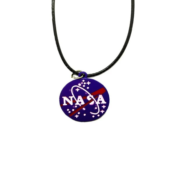 Mavi Nasa Uzay Astronot Suni Deri İpli Metal Kolye ürün görseli 1