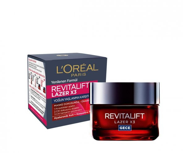 Loreal Paris Revitalift Lazer X3 Yoğun Yaşlanma Karşıtı Gece Bakım Kremi 50 Ml ürün görseli 1