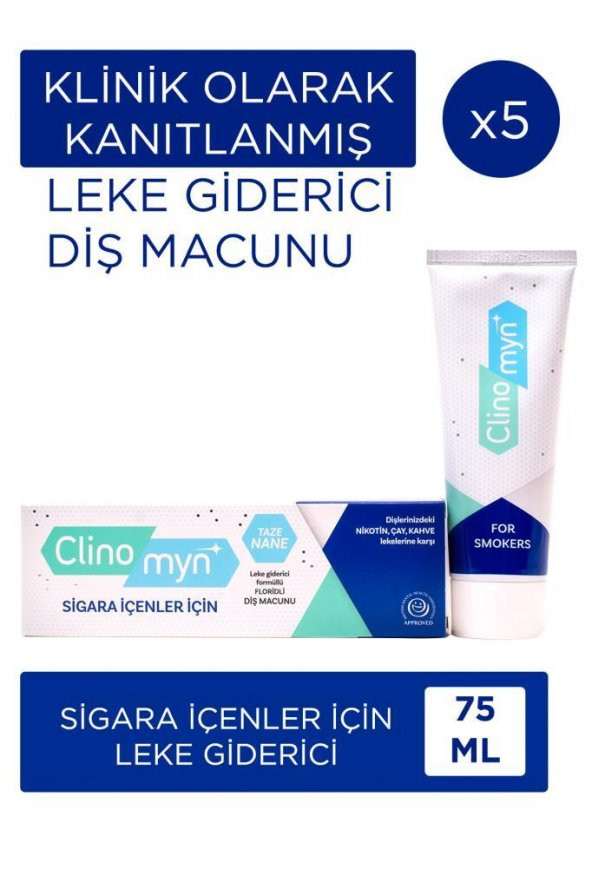 Clinomyn Smokers Sigara Içenler Için Diş Beyazlatan Leke Giderici Diş Macunu 5X75 ml ürün görseli 1