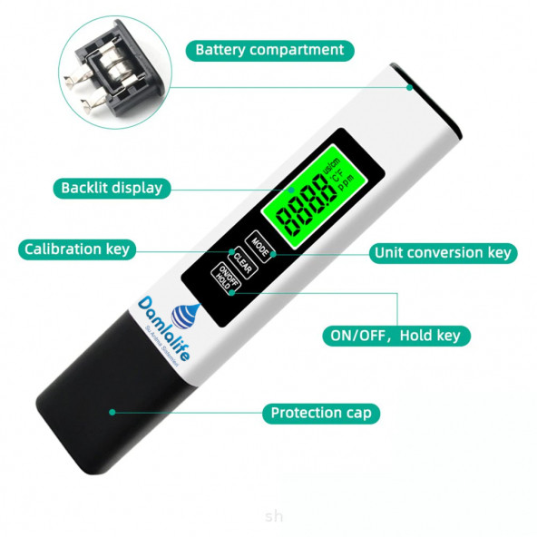 Damlalife Digital Tds Metre Termometreli Su Ölçme Aleti ışıklı ürün görseli 1