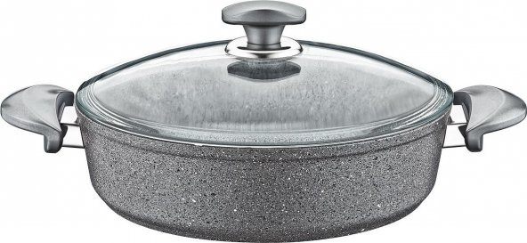 Oms Granit 28X8 cm Gri Pilav Tencere Cam Kapaklı 3310 ürün görseli 1