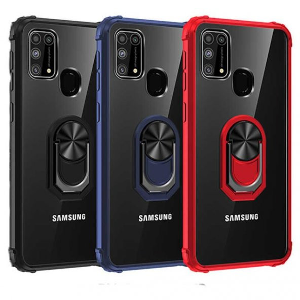 Galaxy M31 Kenarları Renkli Antişok Şeffaf Yüzüklü Kılıf ürün görseli 1