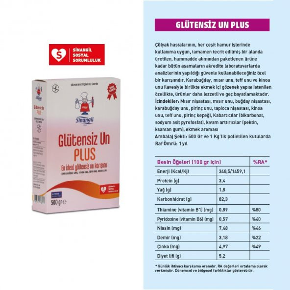 Sinangil Glutensiz Plus Un 500 Gr 6 Adet - Resim 3