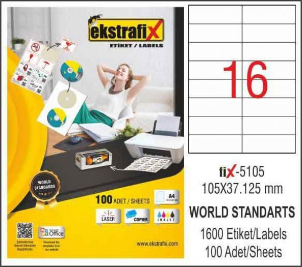 Ekstrafix Lazer Etiket 100 YP 105x37.125 Laser-Copy-Inkjet FİX-5105 ürün görseli 1