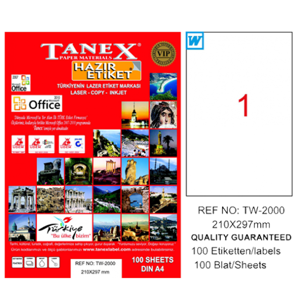 Tanex Lazer Etiket 100 YP 210x297 Laser-Copy-Inkjet TW-2000 ürün görseli 1