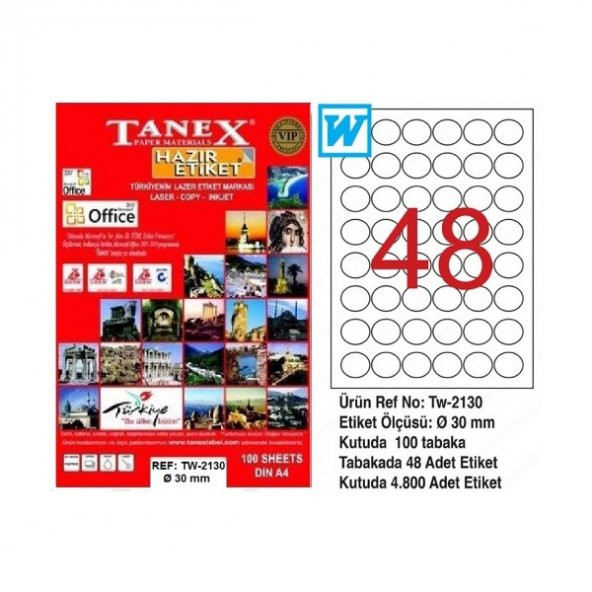 Tanex Lazer Etiket 100 YP 0.30 MM Laser-Copy-Inkjet Yuvarlak TW-2130 ürün görseli 1