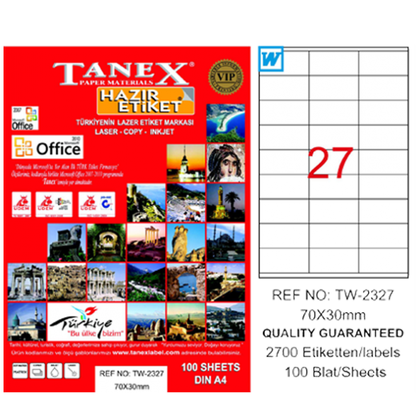 Tanex Lazer Etiket 100 YP 70x30 Laser-Copy-Inkjet TW-2327 ürün görseli 1