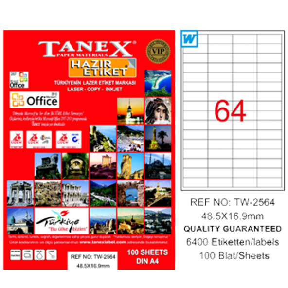 Tanex Lazer Etiket 100 YP 48.5x16.9 Laser-Copy-Inkjet TW-2564 ürün görseli 1