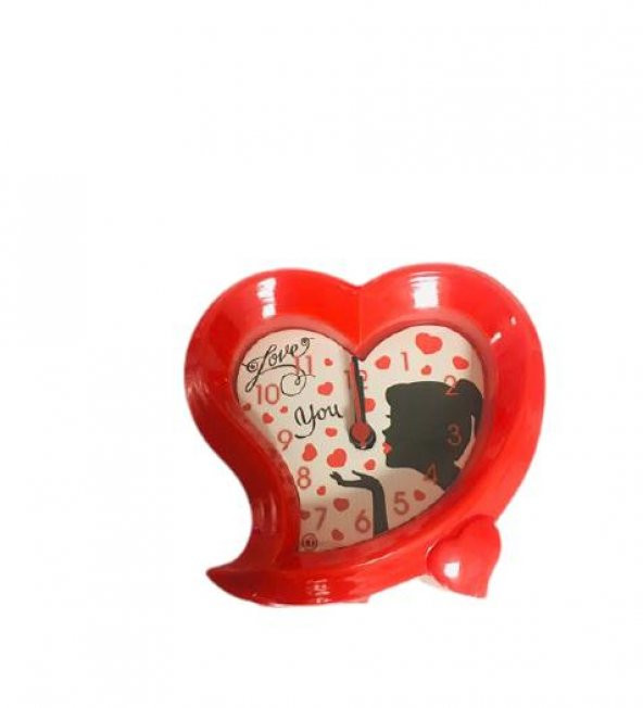 SEVGİLİYE HEDİYE KIRMIZI KALP MASA SAATİ 9CM X 10CM ürün görseli 1